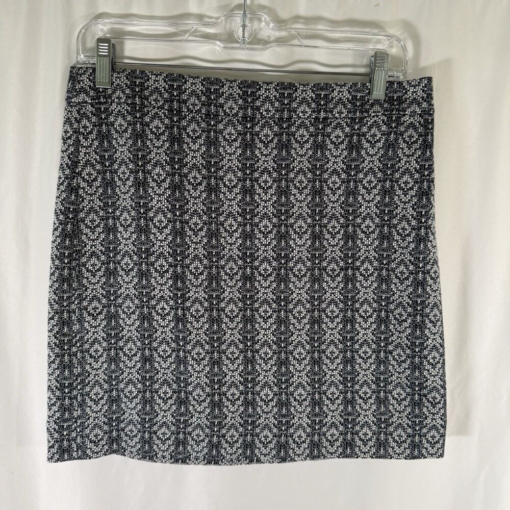 J Crew Mini Skirt Women's 4 Blue WHite Knit Zip Back Lined Cotton Blend